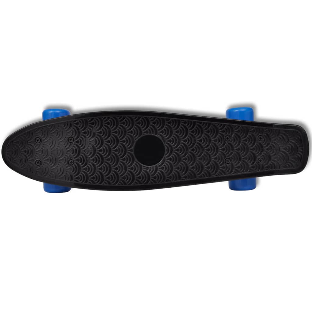 Retro Pennyboard Met Zwarte Bovenkant En Blauwe Wielen 6,1"