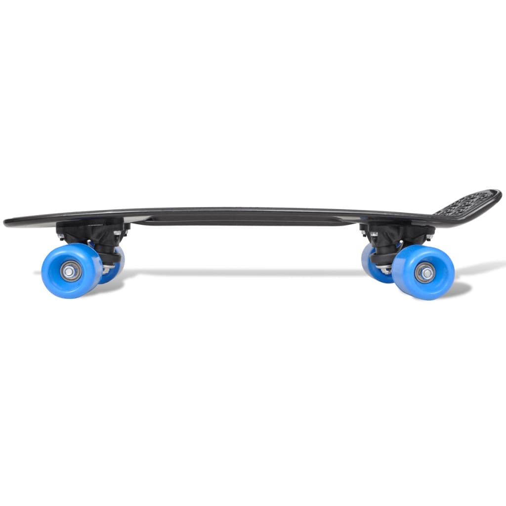 Retro Pennyboard Met Zwarte Bovenkant En Blauwe Wielen 6,1"