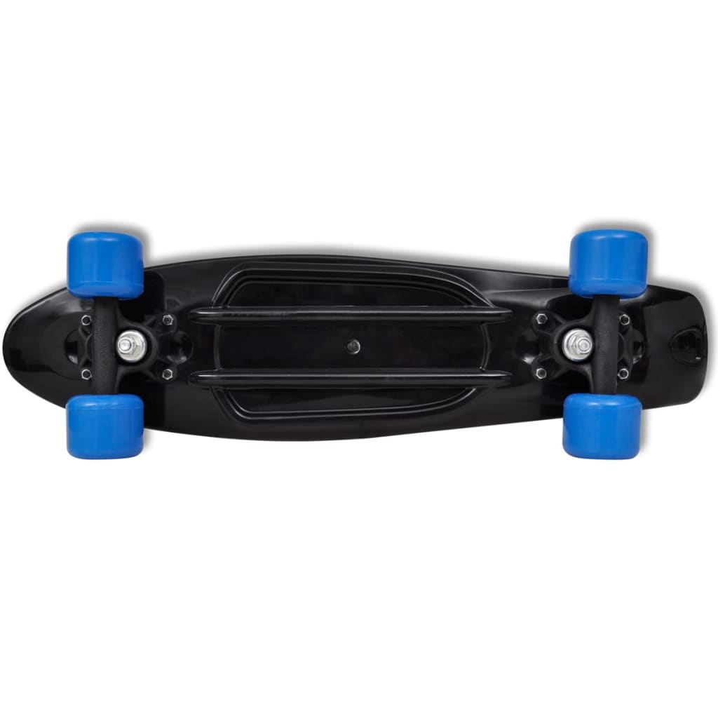 Retro Pennyboard Met Zwarte Bovenkant En Blauwe Wielen 6,1"