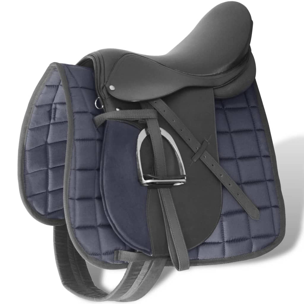 Echt Lederen Paardrijzadel 16" 14 Cm (5-In-1 Set, Zwart)