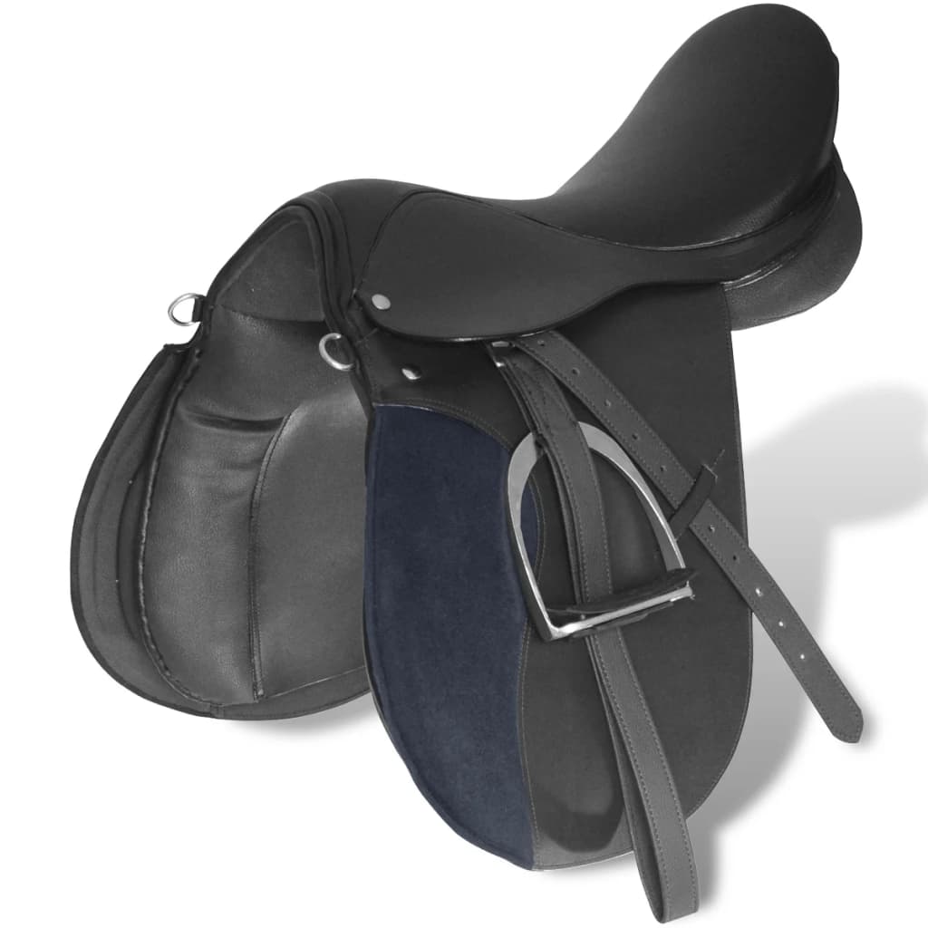 Echt Lederen Paardrijzadel 16" 14 Cm (5-In-1 Set, Zwart)