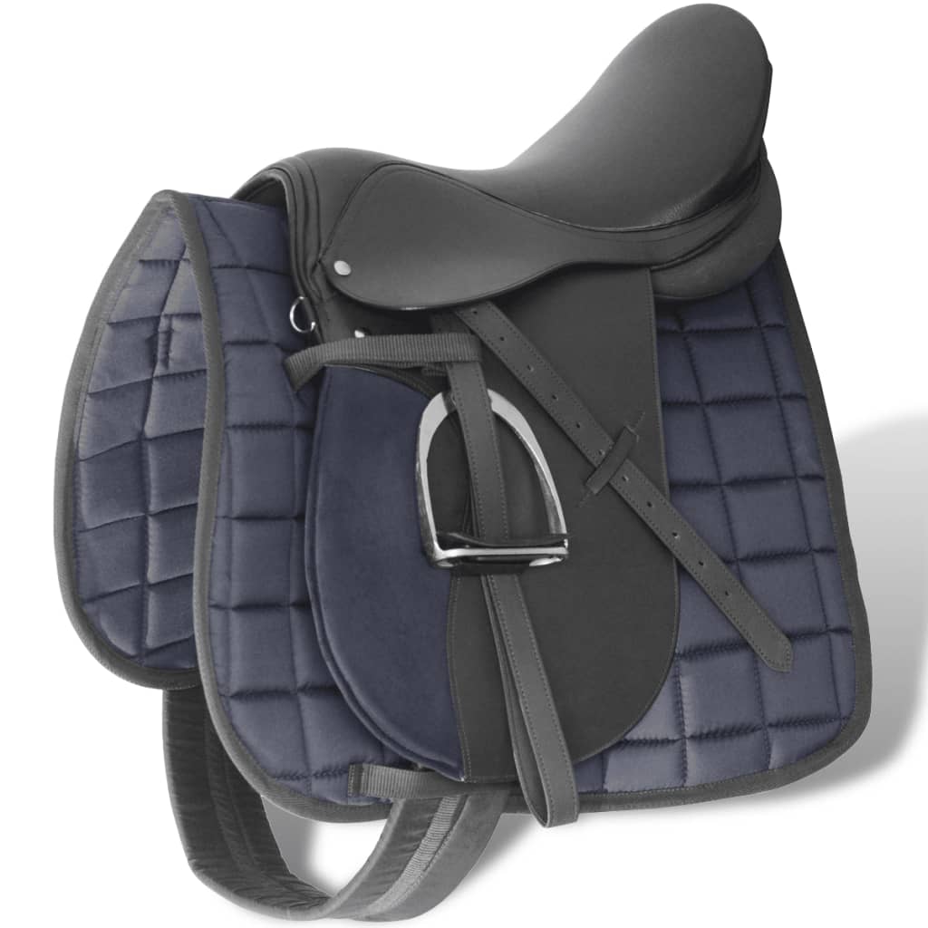 Echt Lederen Paardrijzadel 17,5" 18 Cm (5-In-1 Set, Zwart)
