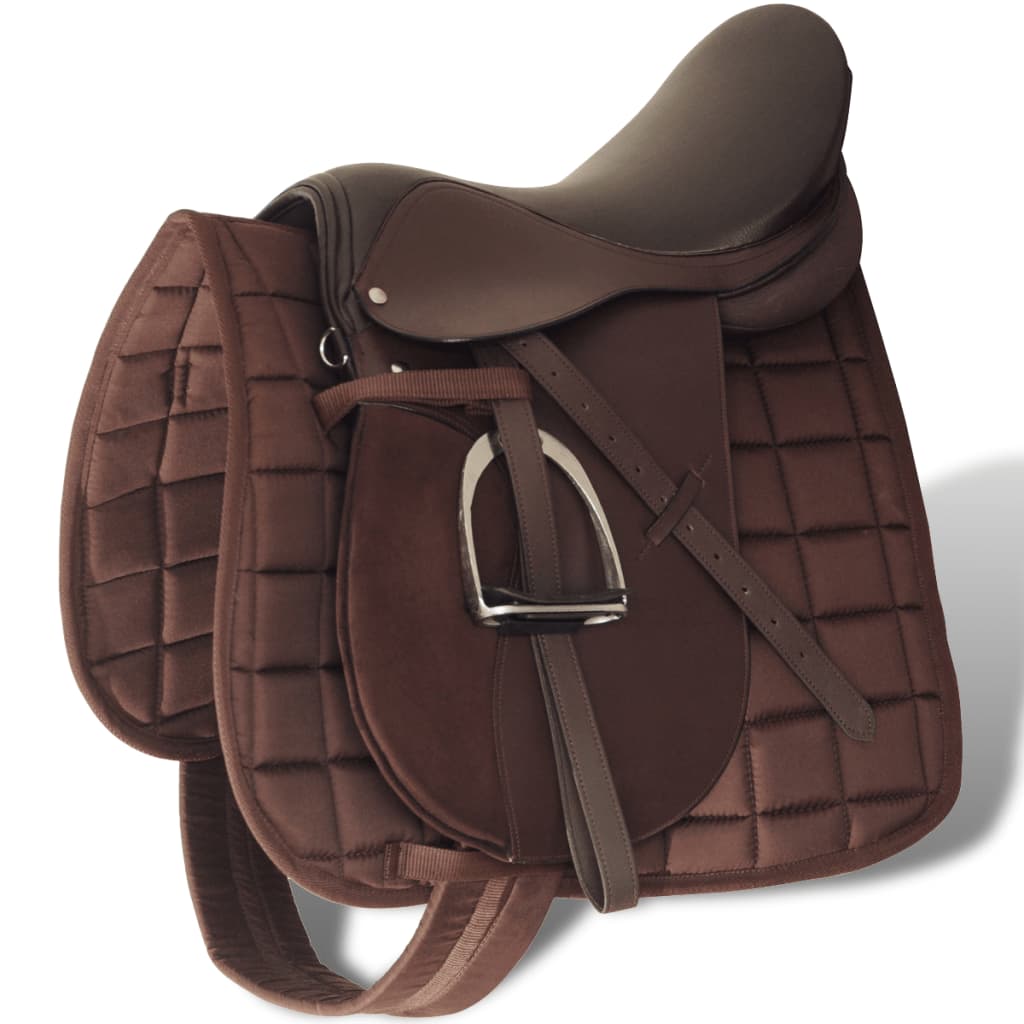 Echt Lederen Paardrijzadel 17,5" 18 Cm (5-In-1 Set, Bruin)