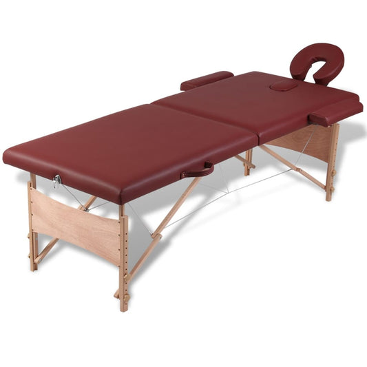 Inklapbare Massagetafel 2 Zones Met Houten Frame (Rood)
