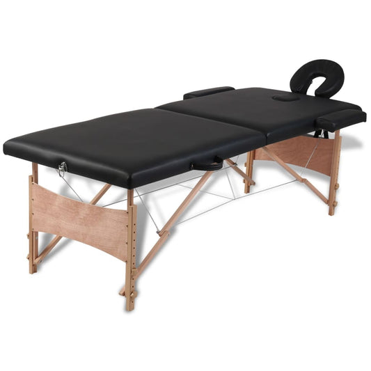 Inklapbare Massagetafel 2 Zones Met Houten Frame (Zwart)
