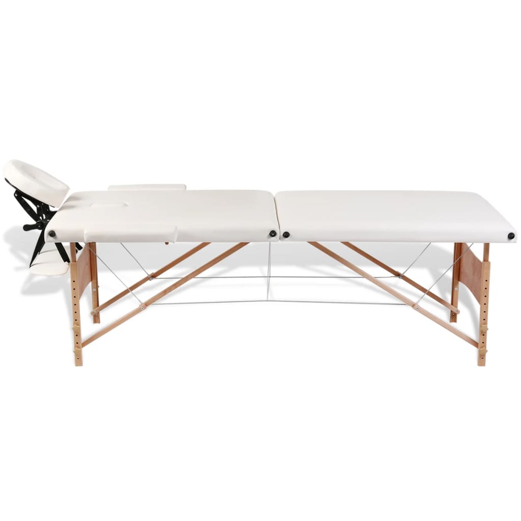 Inklapbare Massagetafel 2 Zones Met Houten Frame (Creme)