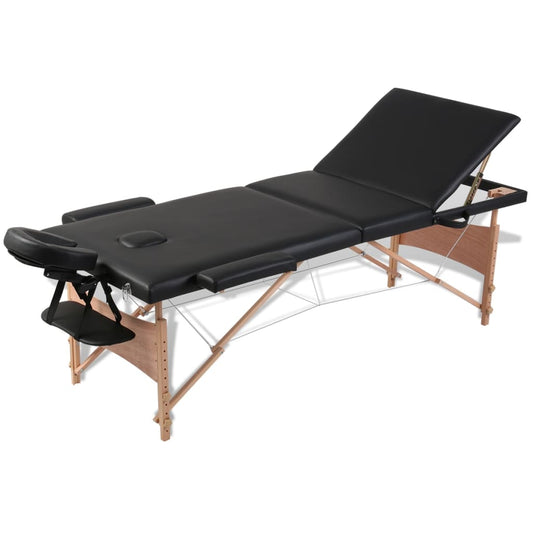 Inklapbare Massagetafel 3 Zones Met Houten Frame (Zwart)