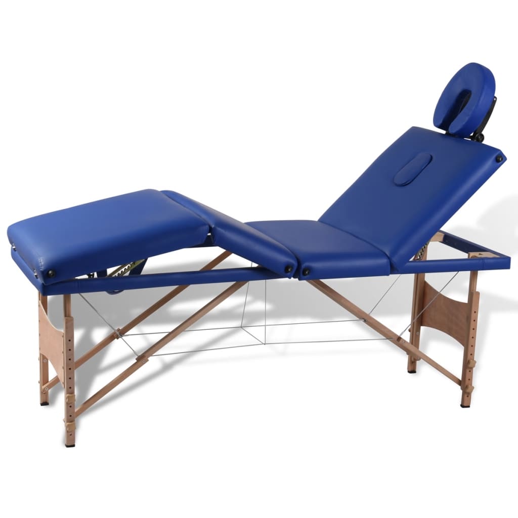 Massagetafel Inklapbaar Met Houten Frame (Vier Delen / Blauw)