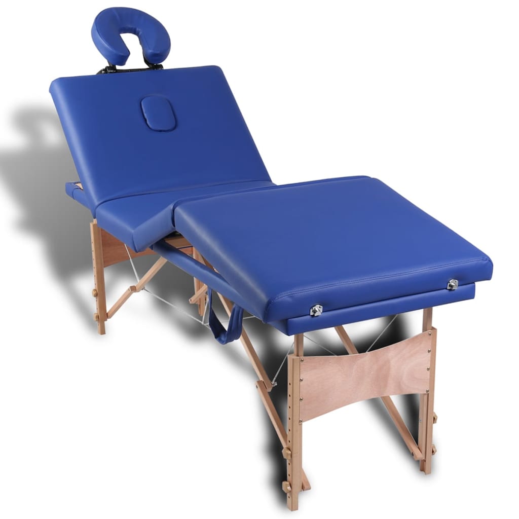 Massagetafel Inklapbaar Met Houten Frame (Vier Delen / Blauw)