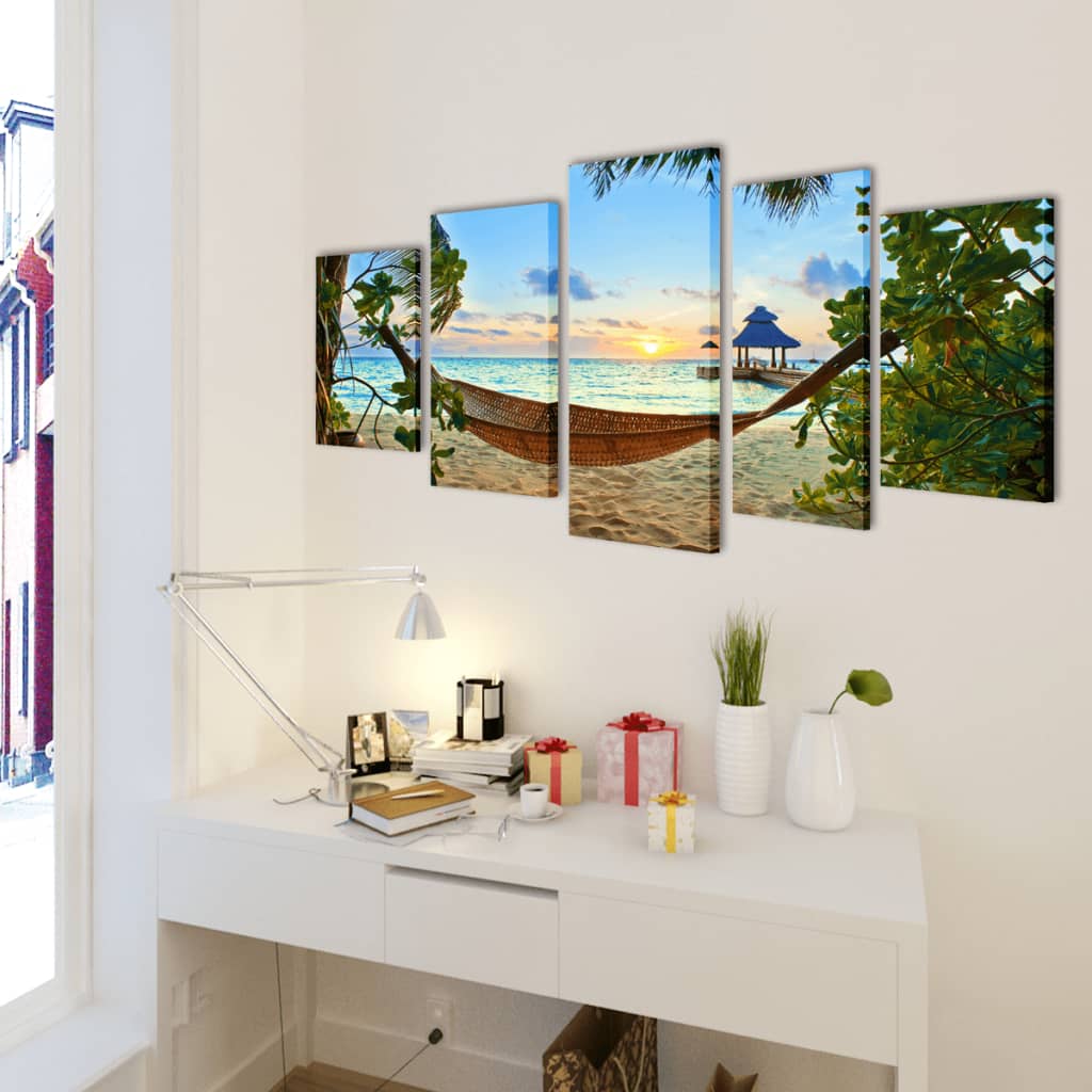 Canvasdoeken Zandstrand Met Hangmat 100 X 50 Cm