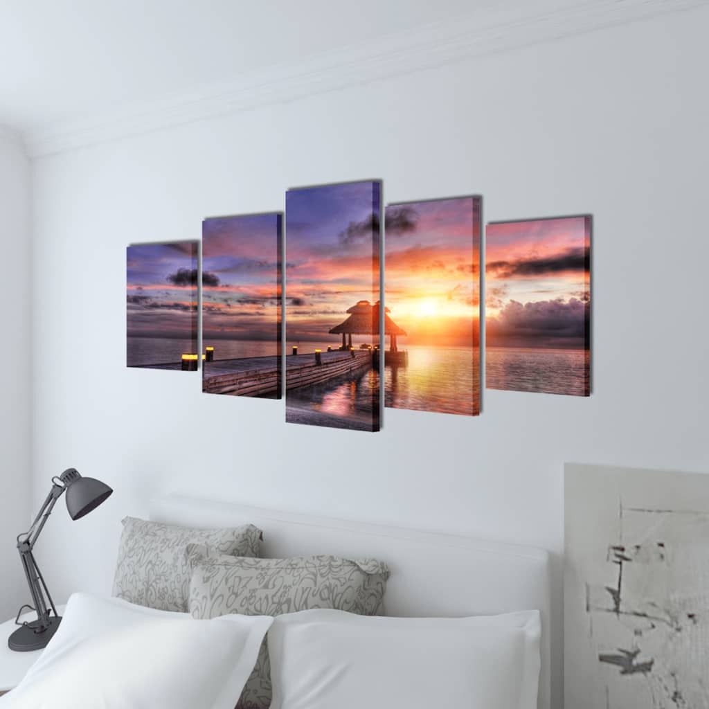 Canvasdoeken Zandstrand Met Paviljoen 200 X 100 Cm