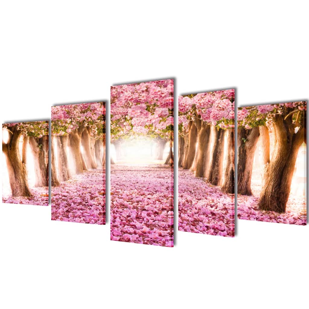 Canvas Muurdruk Print Set Kersenbloesem 100 X 50 Cm