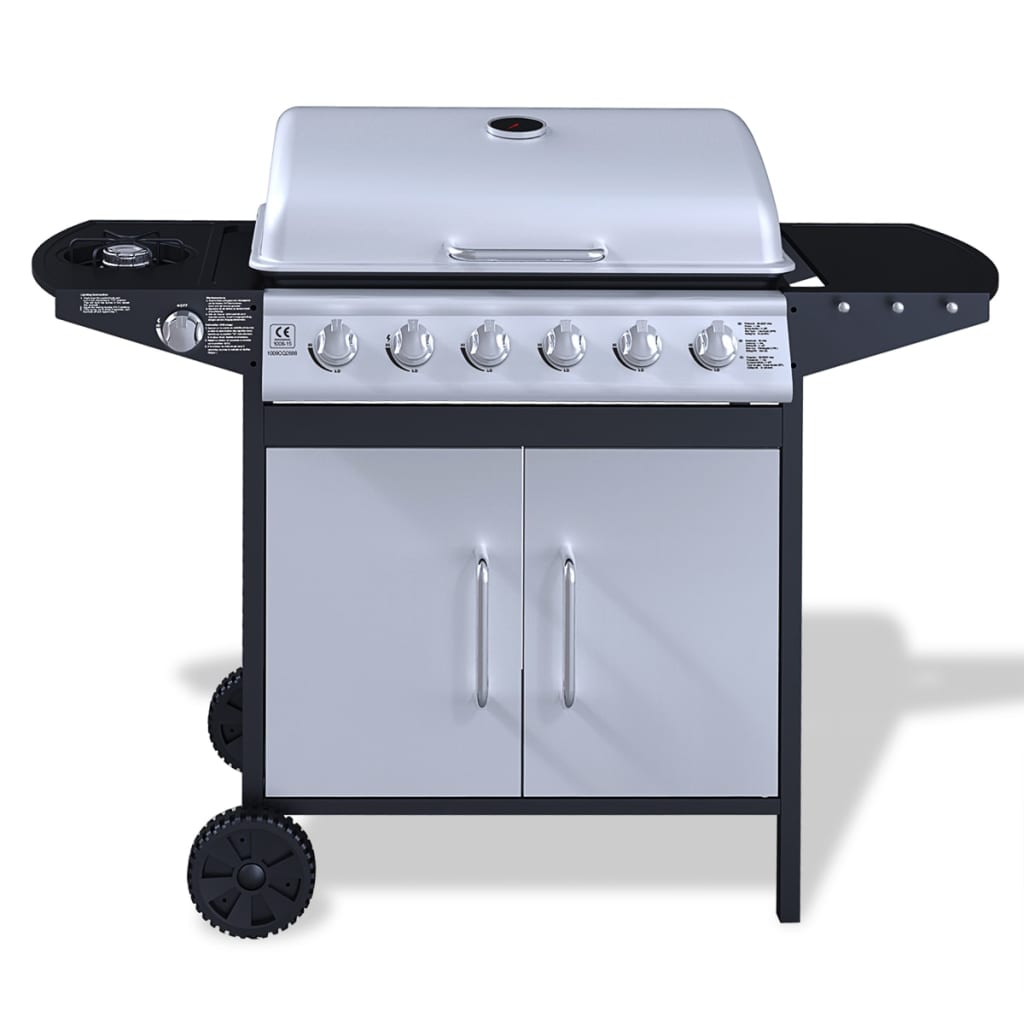 Gasbarbecue 6+1 Branders Rvs Zwart En Zilver