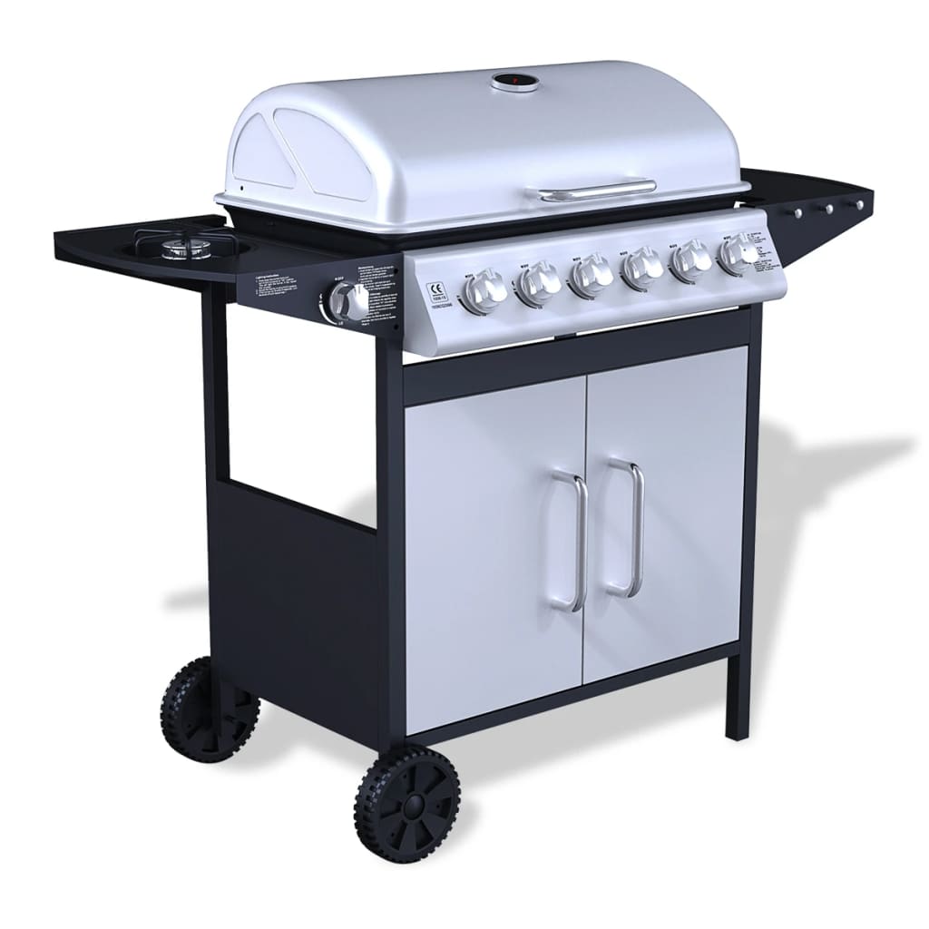 Gasbarbecue 6+1 Branders Rvs Zwart En Zilver