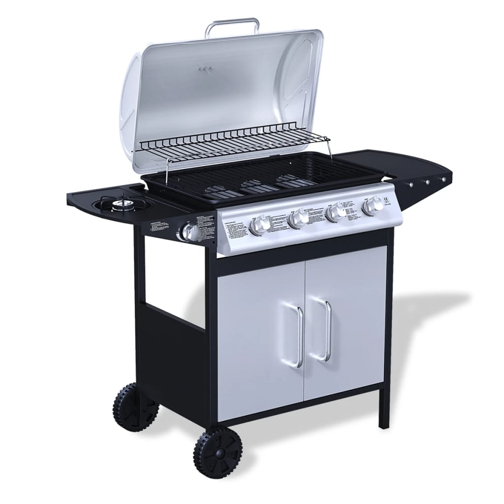Gasbarbecue 4+1 Branders Rvs Zwart En Zilver