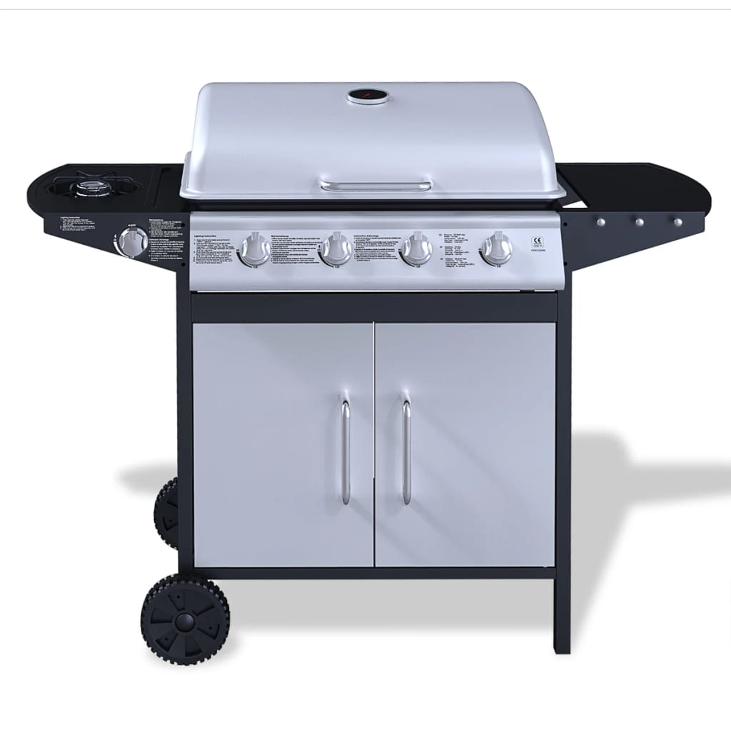 Gasbarbecue 4+1 Branders Rvs Zwart En Zilver