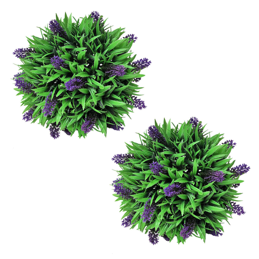 2-Delige Kunstbuxussenset Bolvormig Met Lavendel 28 Cm