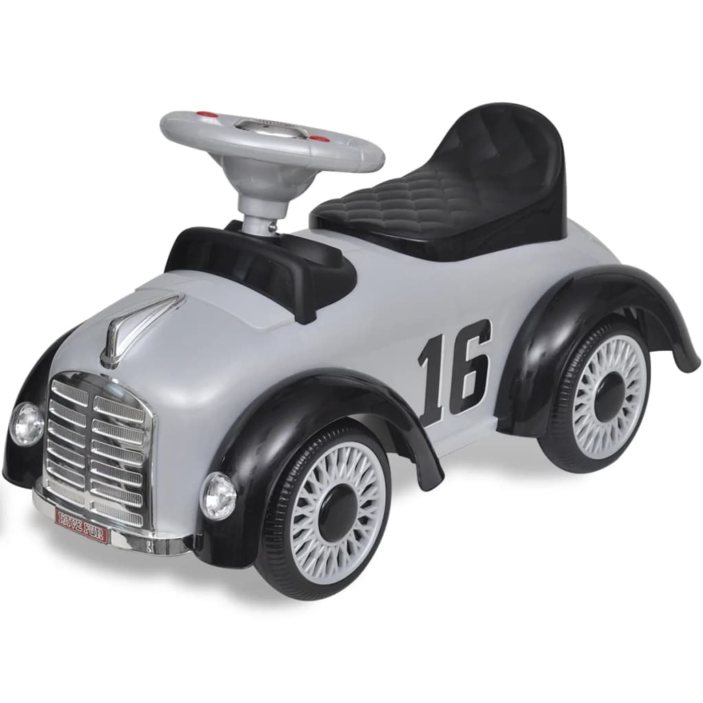 Loopauto Retro Met Duwstang Grijs