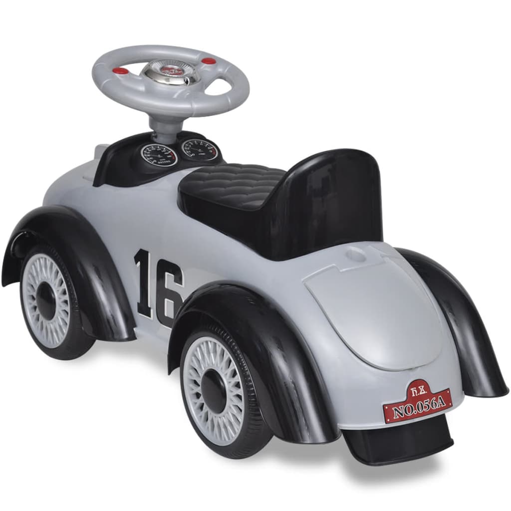 Loopauto Retro Met Duwstang Grijs