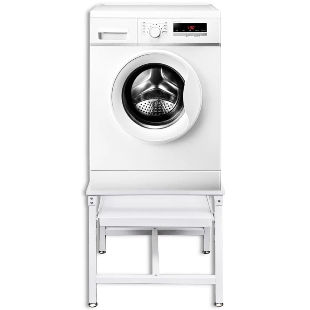 Wasmachineverhoger Met Uittrekbaar Schap Wit
