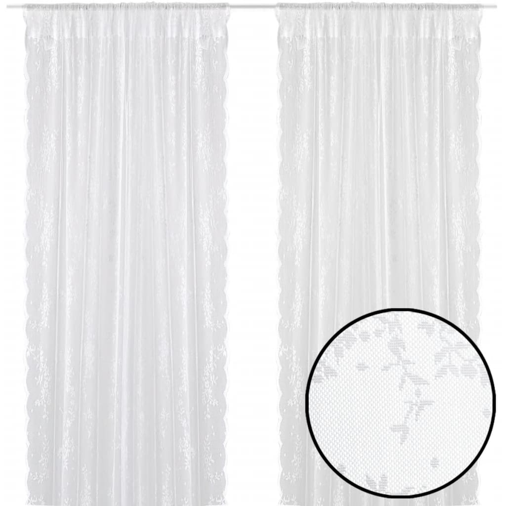 2 Vitrages Met Bloemen 140 X 175 Cm Wit