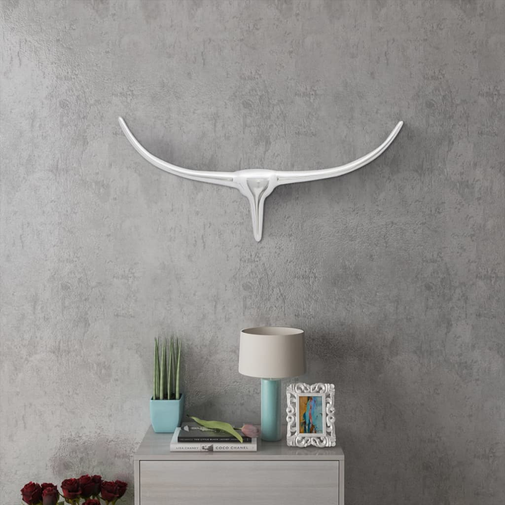 242336 Wall Mounted Aluminium Bull’s Head Decoration Silver 72 Cm