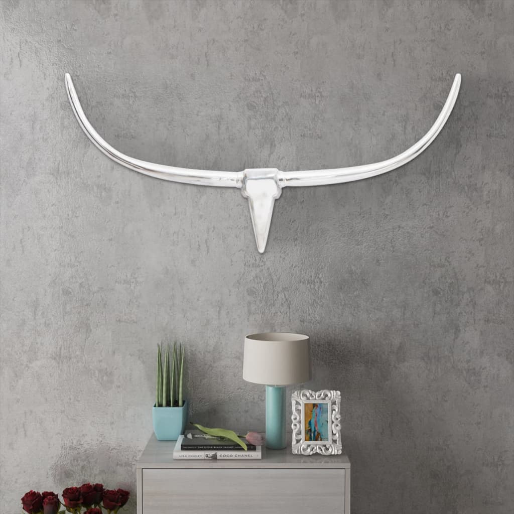 242338 Wall Mounted Aluminium Bull’s Head Decoration Silver 125 Cm