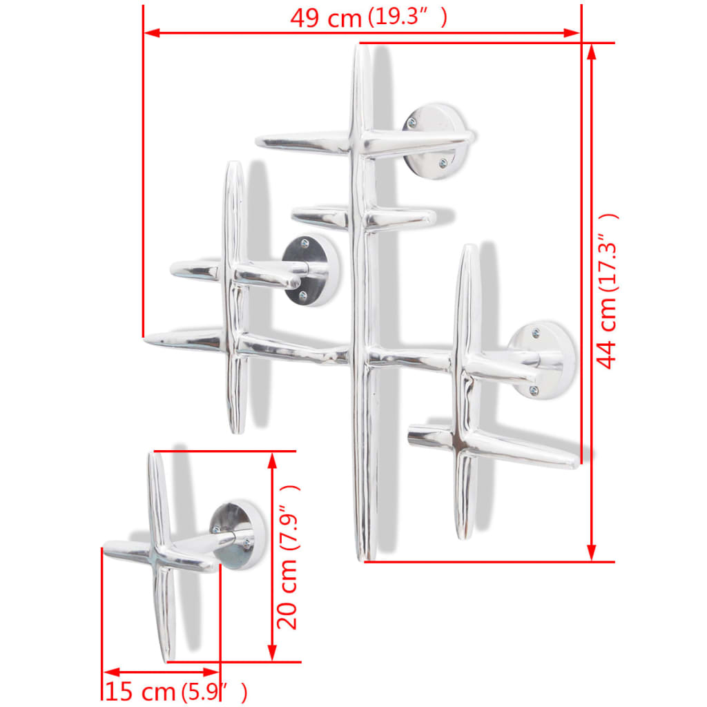 2 Wandkapstokken Aluminium Zilverkleurig