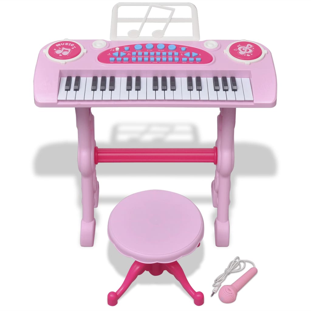 Speelgoedkeyboard Met Krukje/Microfoon En 37 Toetsen Roze
