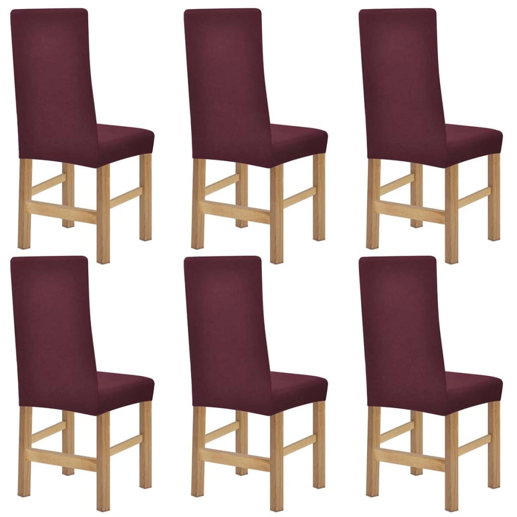 131043 Stretch Chair Covers 6 Pcs Burgundy Polyester Rib Fabric