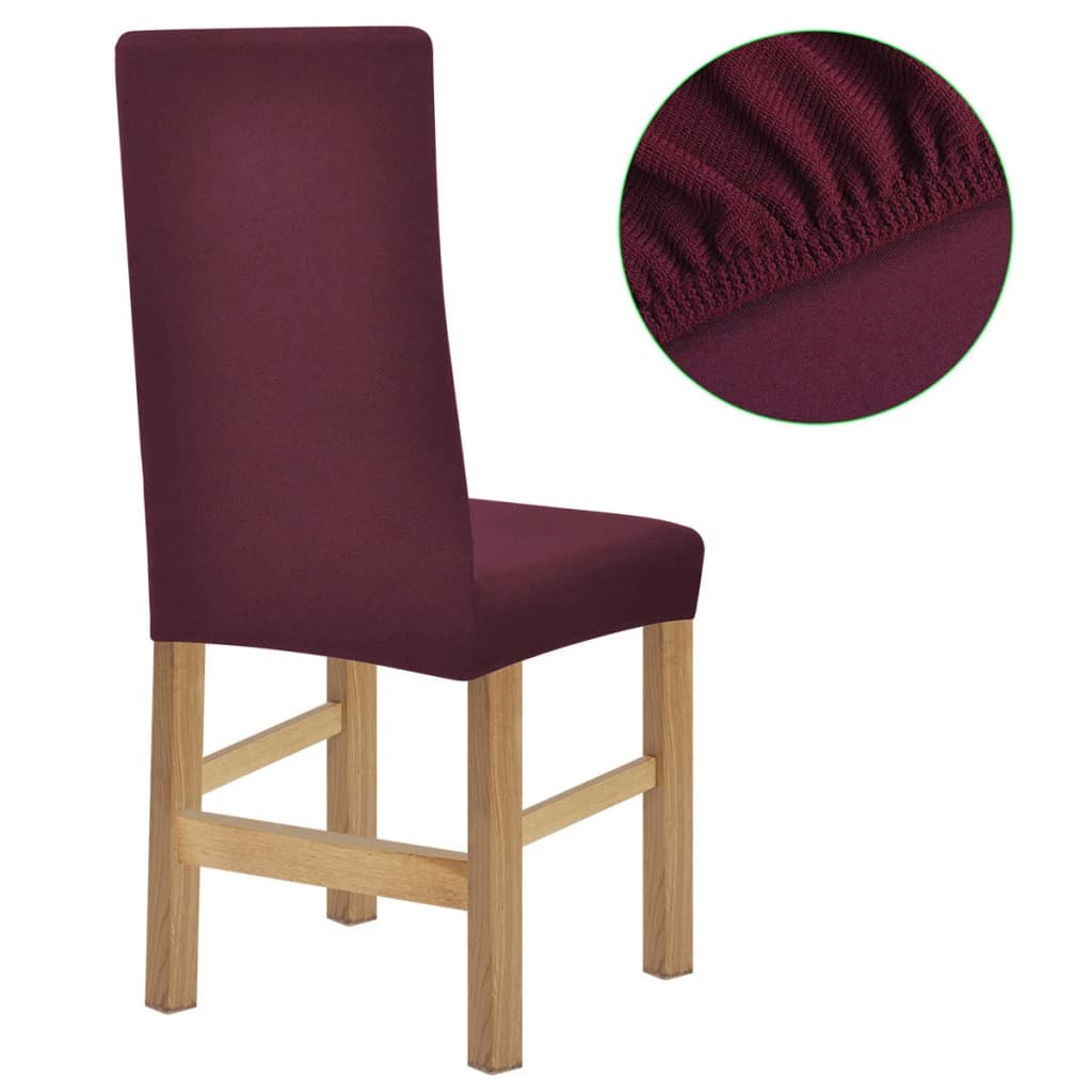 131043 Stretch Chair Covers 6 Pcs Burgundy Polyester Rib Fabric