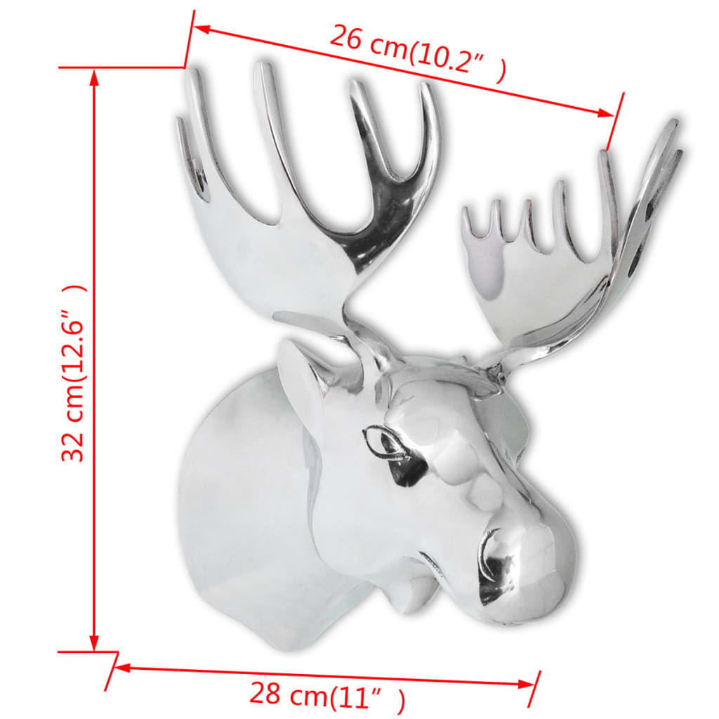 Elandkop Muurdecoratie Aluminium Zilver