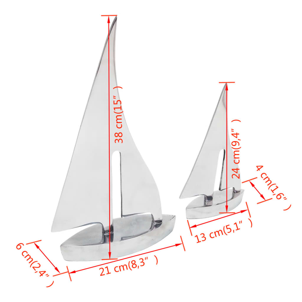 Zeilboot Decoratie 2 Stuks Zilver Aluminium