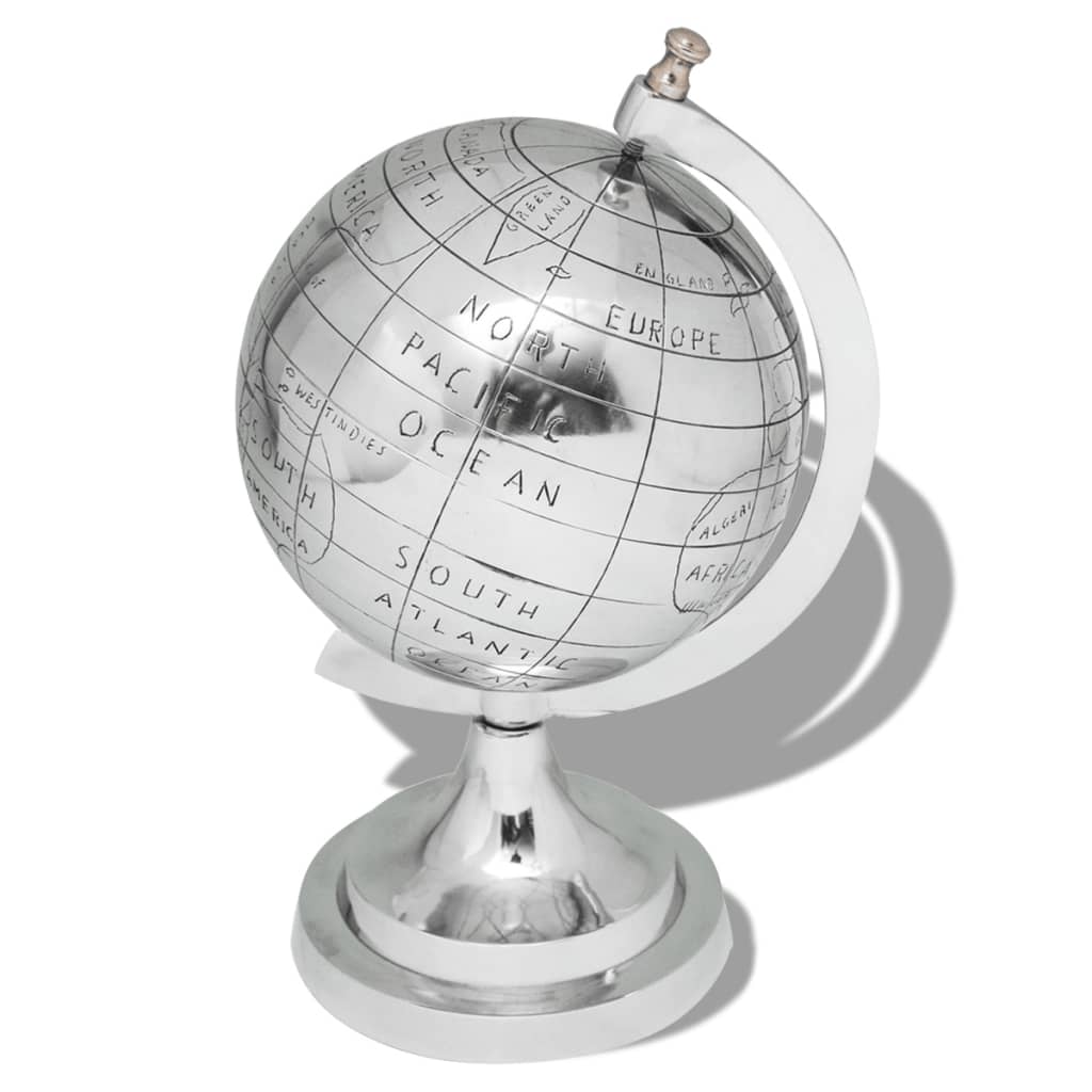 Wereldbol Met Voet Aluminium Zilverkleurig 35 Cm