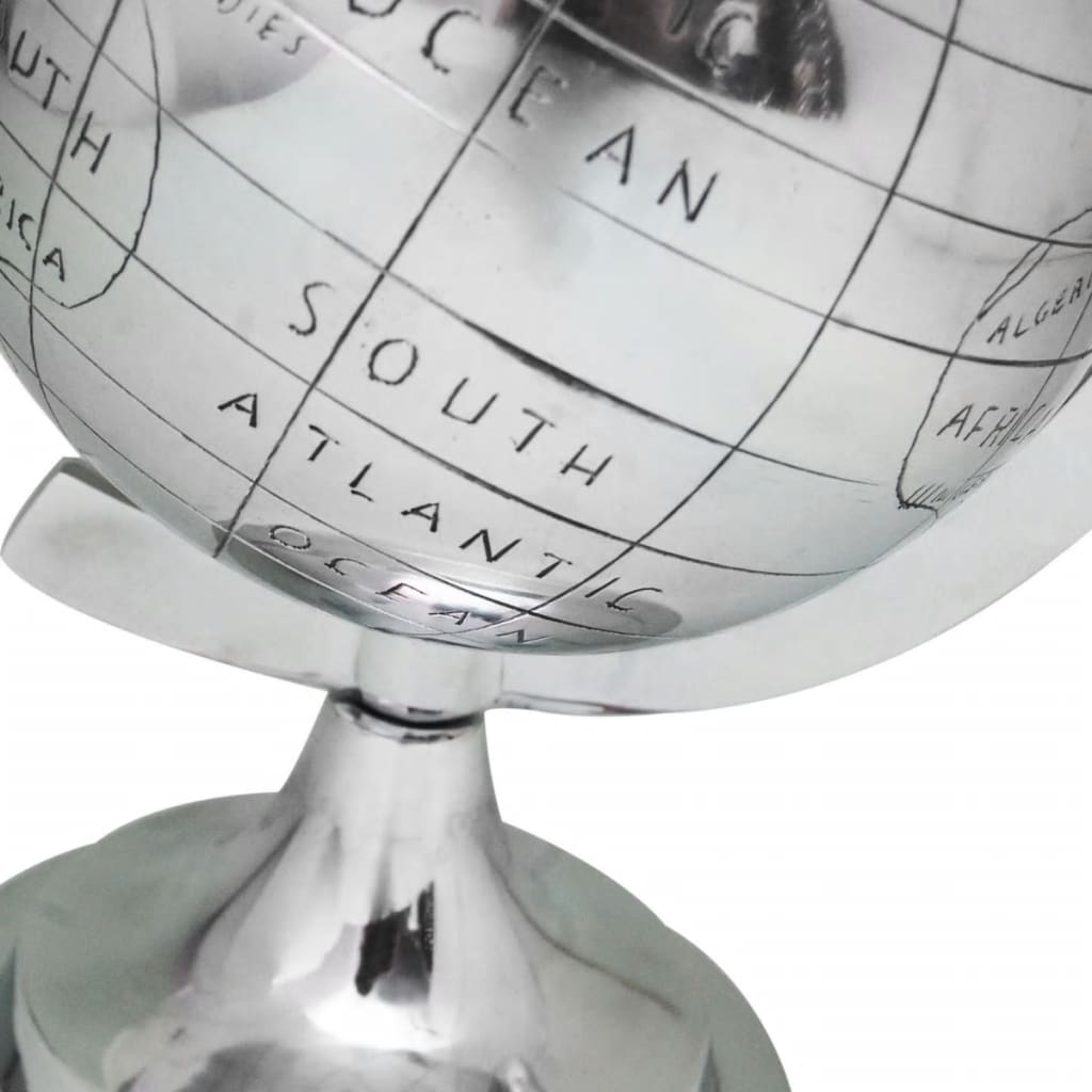 Wereldbol Met Voet Aluminium Zilverkleurig 35 Cm