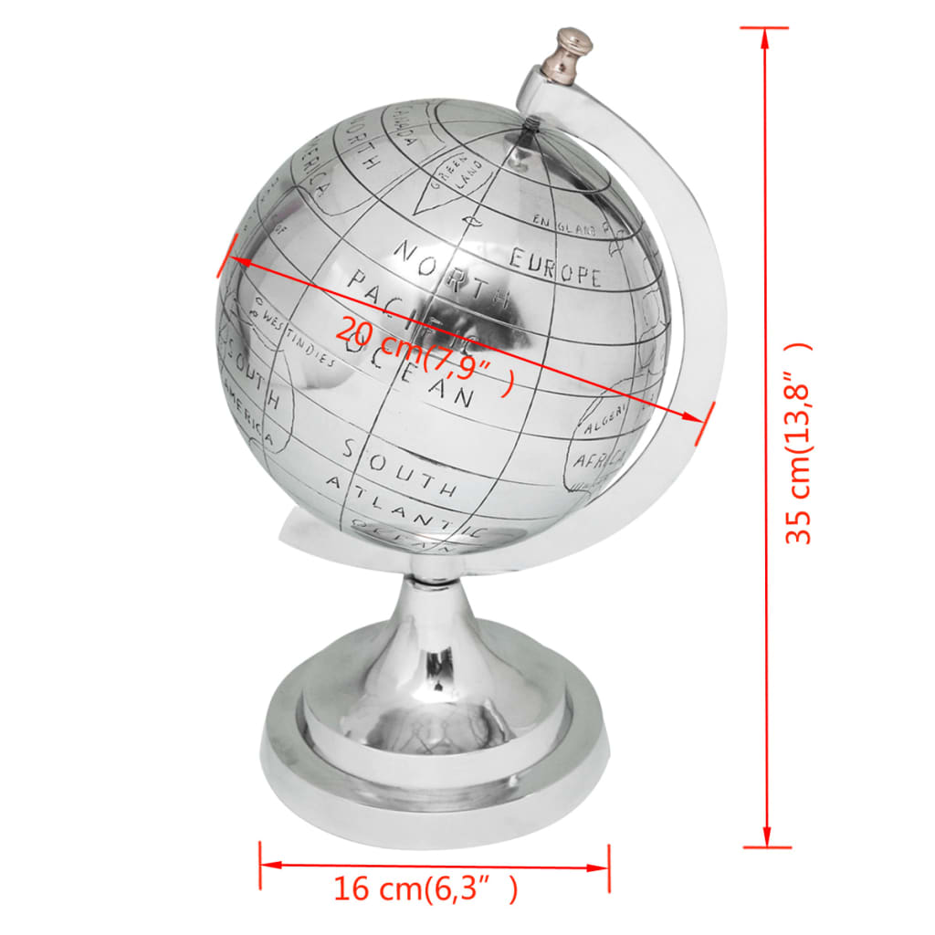 Wereldbol Met Voet Aluminium Zilverkleurig 35 Cm