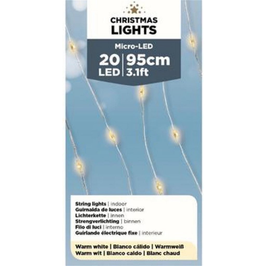 Christmas Lights Zilverdraad Kerstverlichting 95 Cm 20 Led'S