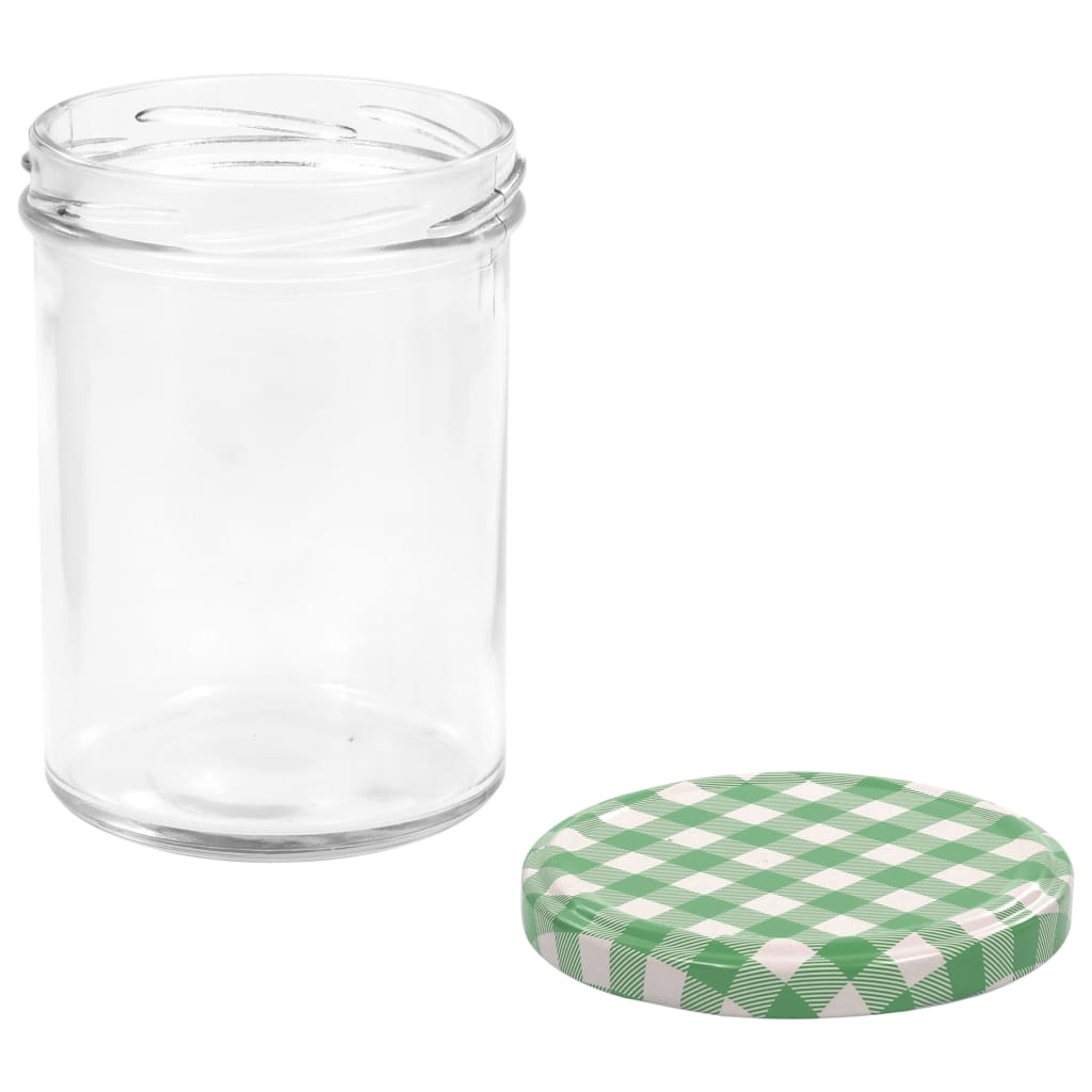 Jampotten Met Wit Met Groene Deksels 24 St 400 Ml Glas