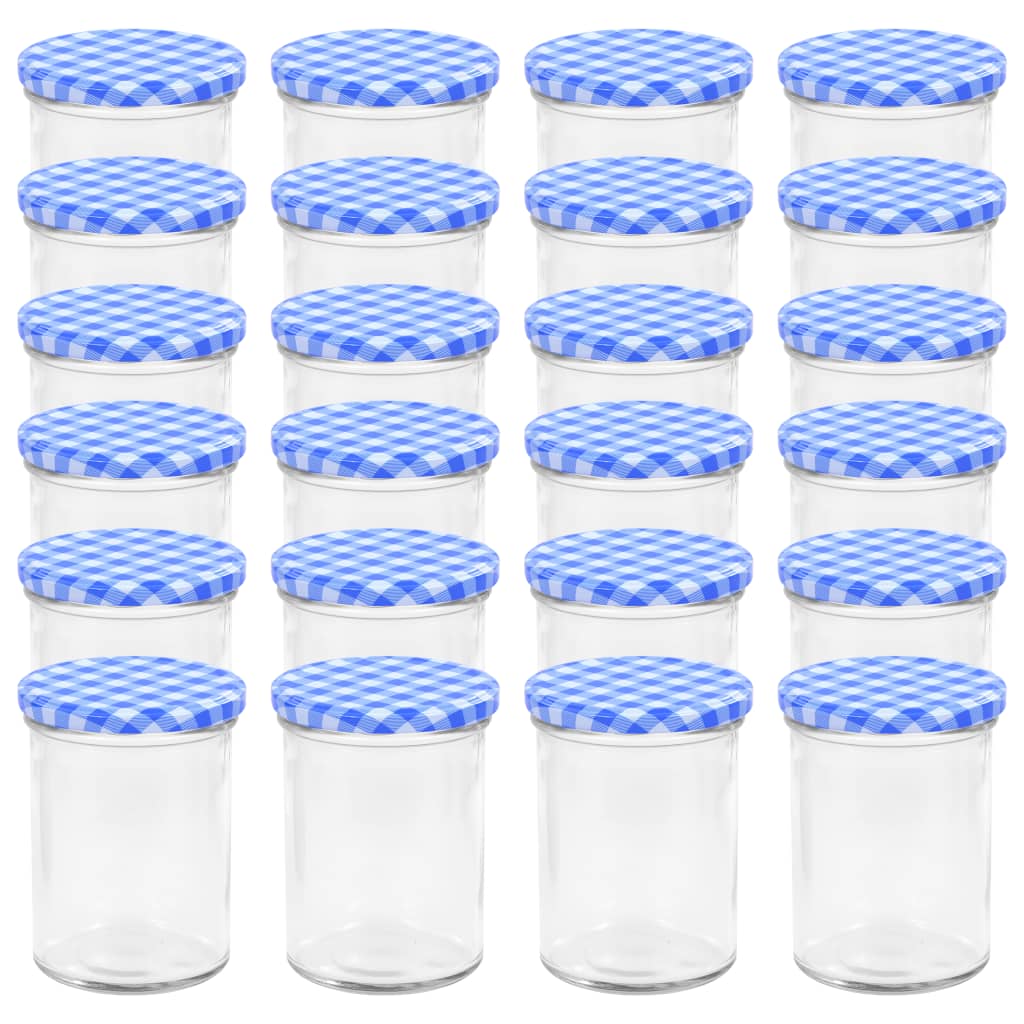 Jampotten Met Wit Met Blauwe Deksels 24 St 400 Ml Glas