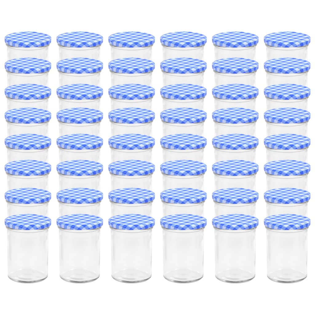 Jampotten Met Wit Met Blauwe Deksels 48 St 400 Ml Glas