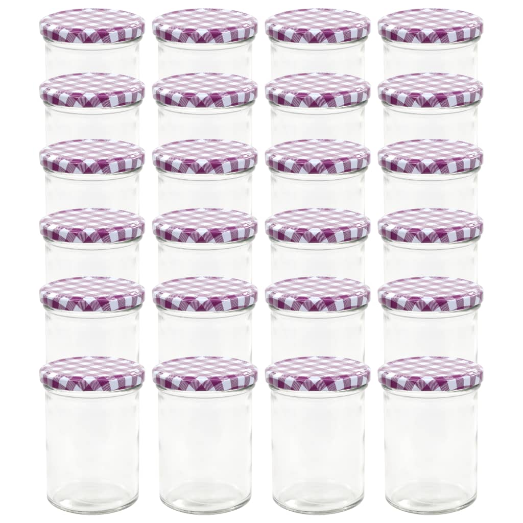 Jampotten Met Wit Met Paarse Deksels 24 St 400 Ml Glas