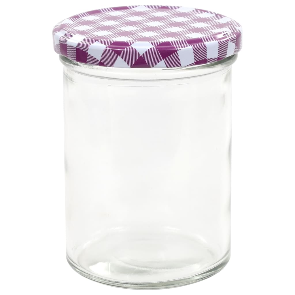 Jampotten Met Wit Met Paarse Deksels 48 St 400 Ml Glas