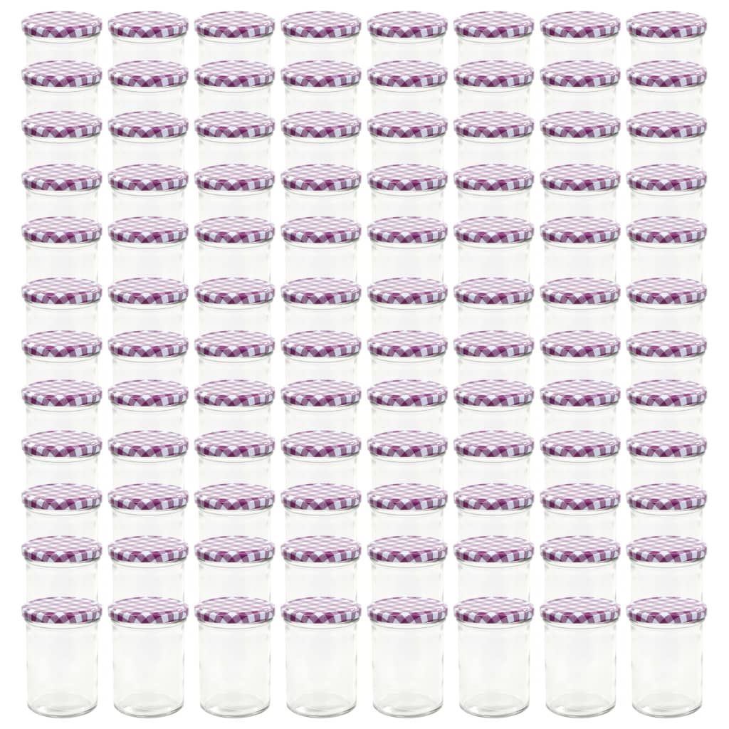 Jampotten Met Wit Met Paarse Deksels 96 St 400 Ml Glas