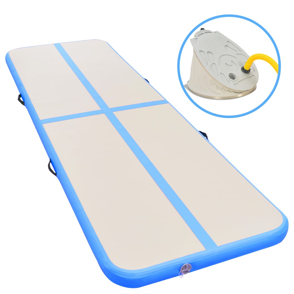 Gymnastiekmat Met Pomp Opblaasbaar 400X100X10 Cm Pvc Blauw