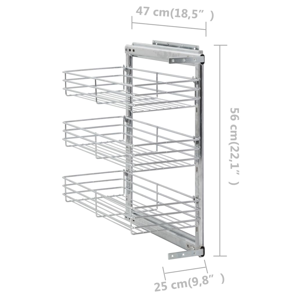 Draadmand Keuken Uittrekbaar 3-Laags 47X25X56 Cm Zilverkleurig