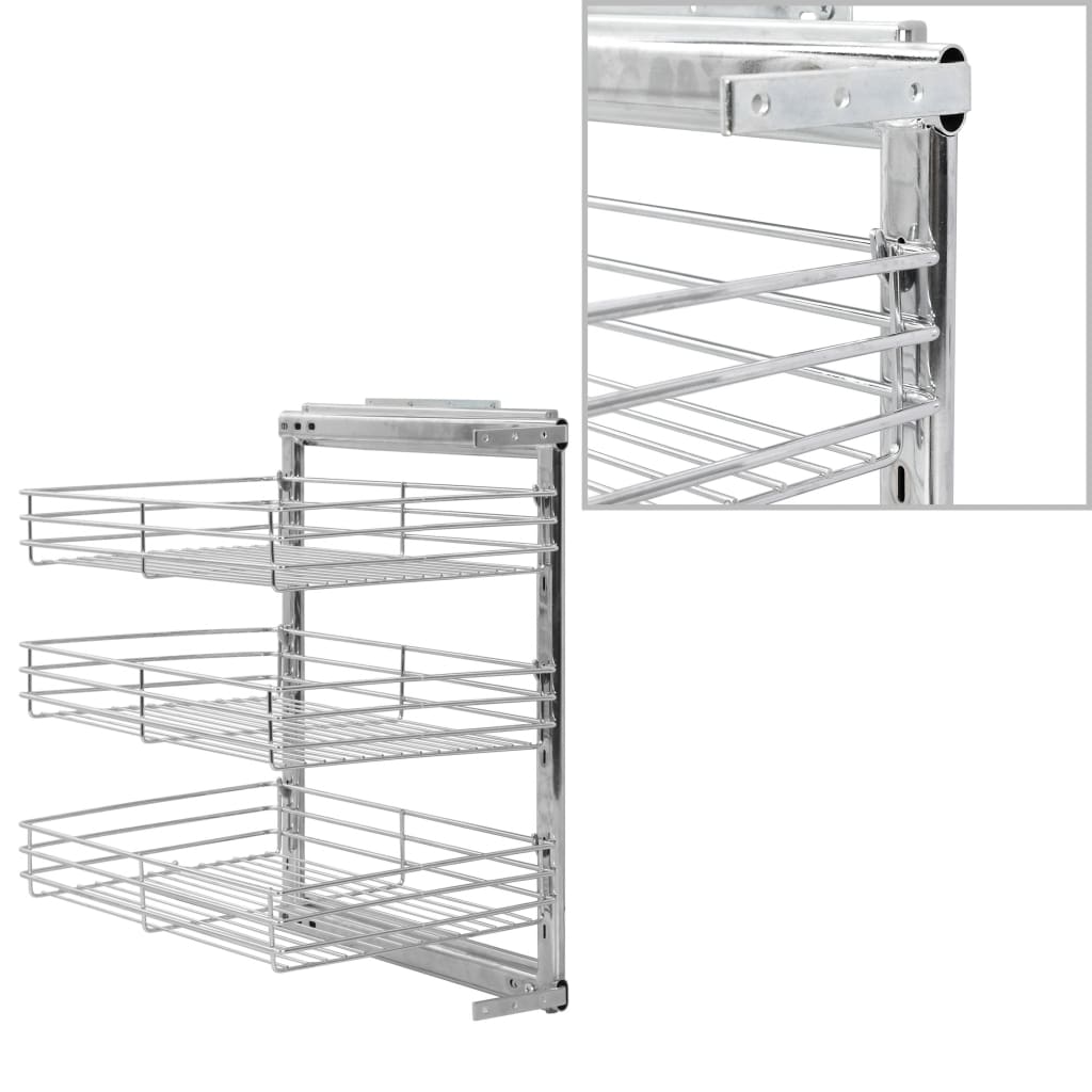 Draadmand Keuken Uittrekbaar 3-Laags 47X35X56 Cm Zilverkleurig