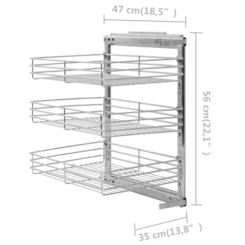 Draadmand Keuken Uittrekbaar 3-Laags 47X35X56 Cm Zilverkleurig