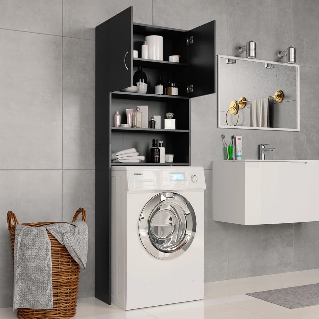 Wasmachinekast 64X25,5X190 Cm Bewerkt Hout Zwart