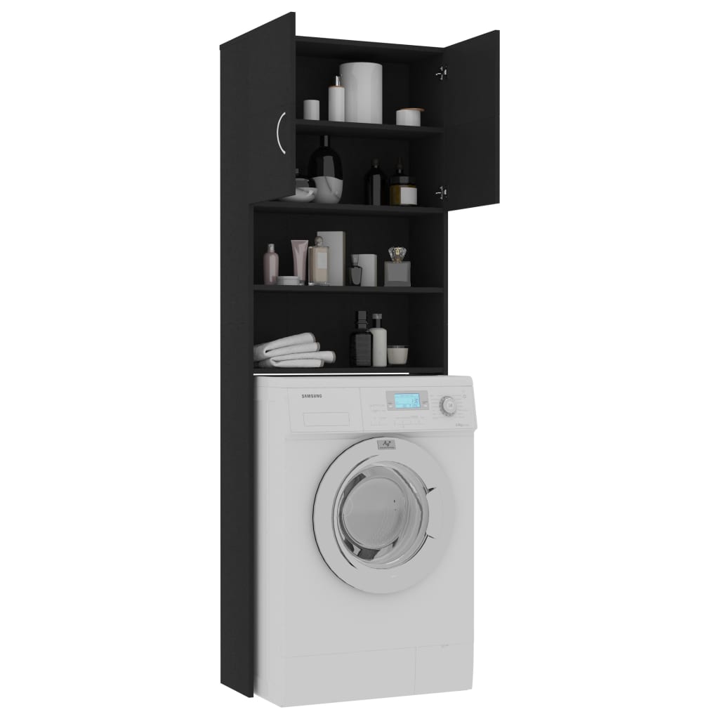 Wasmachinekast 64X25,5X190 Cm Bewerkt Hout Zwart
