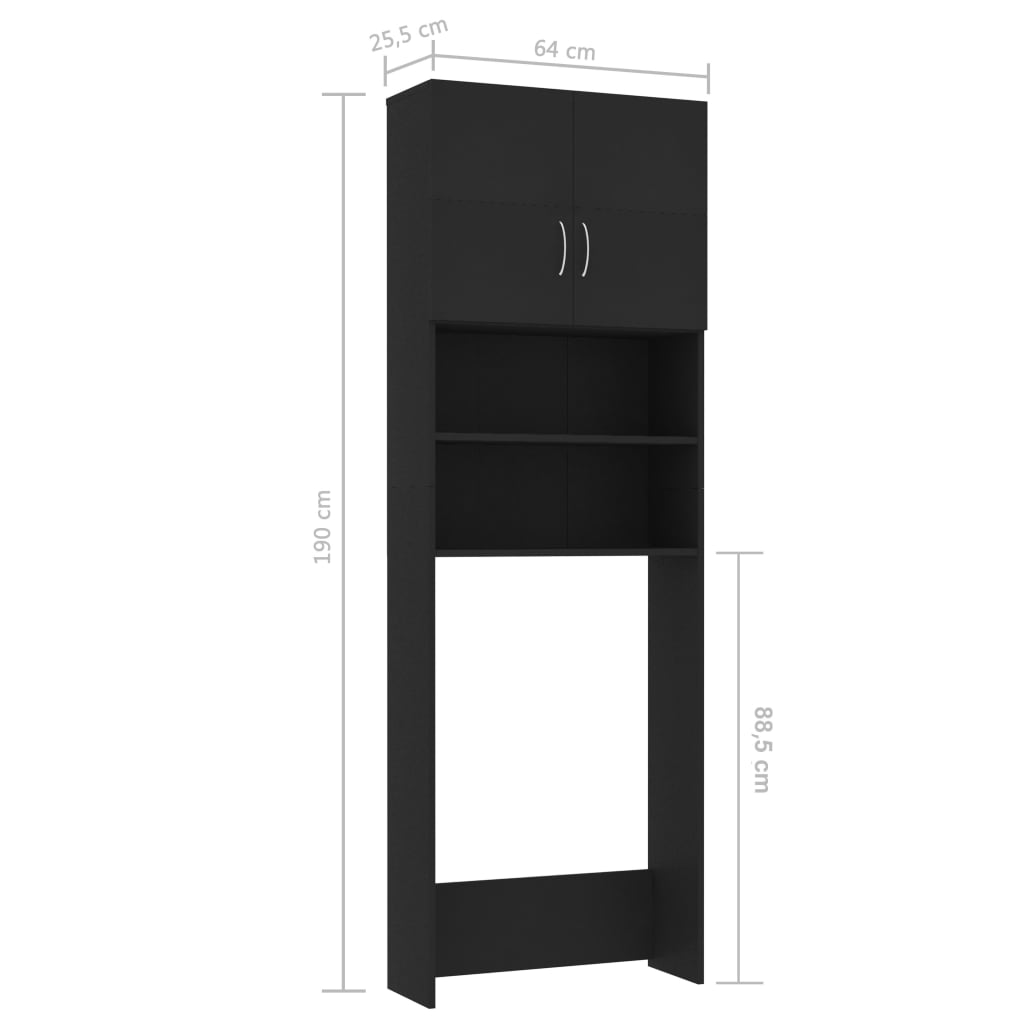 Wasmachinekast 64X25,5X190 Cm Bewerkt Hout Zwart